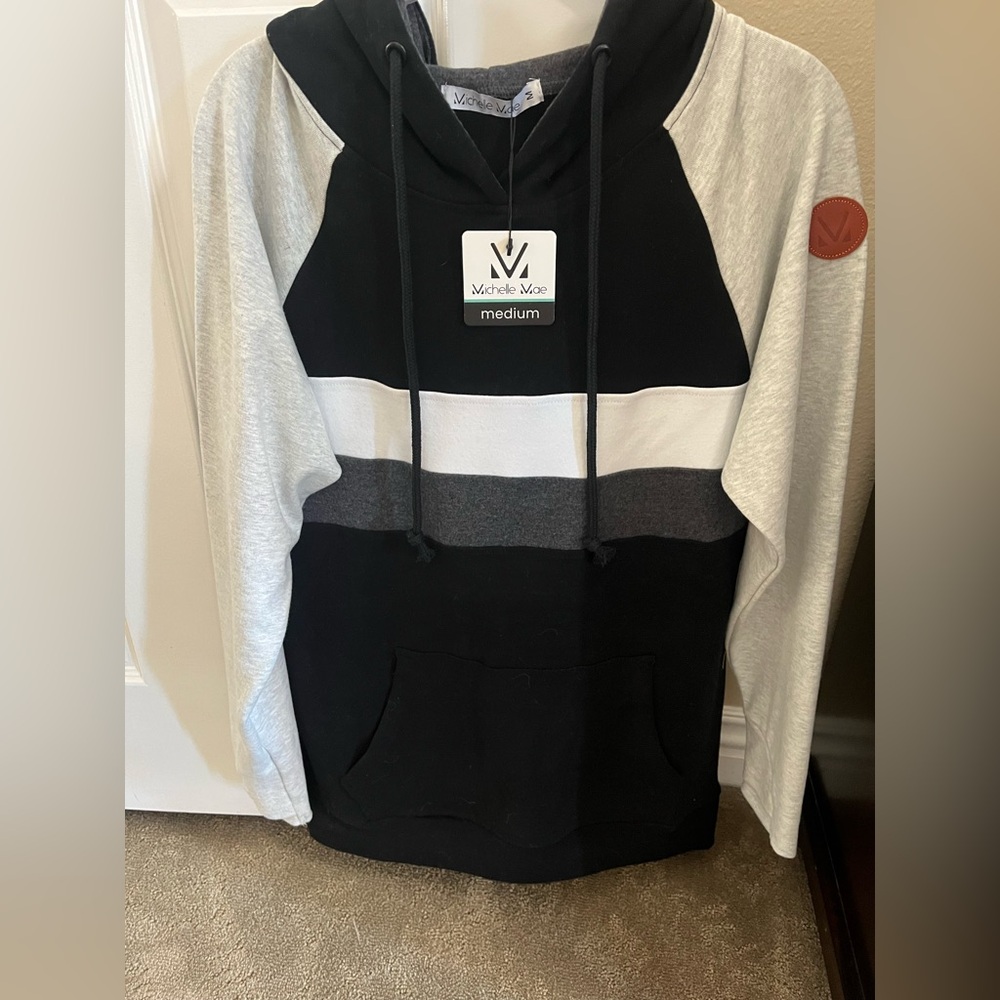 Michelle Mae Black and Gray Colorblock Hoodie